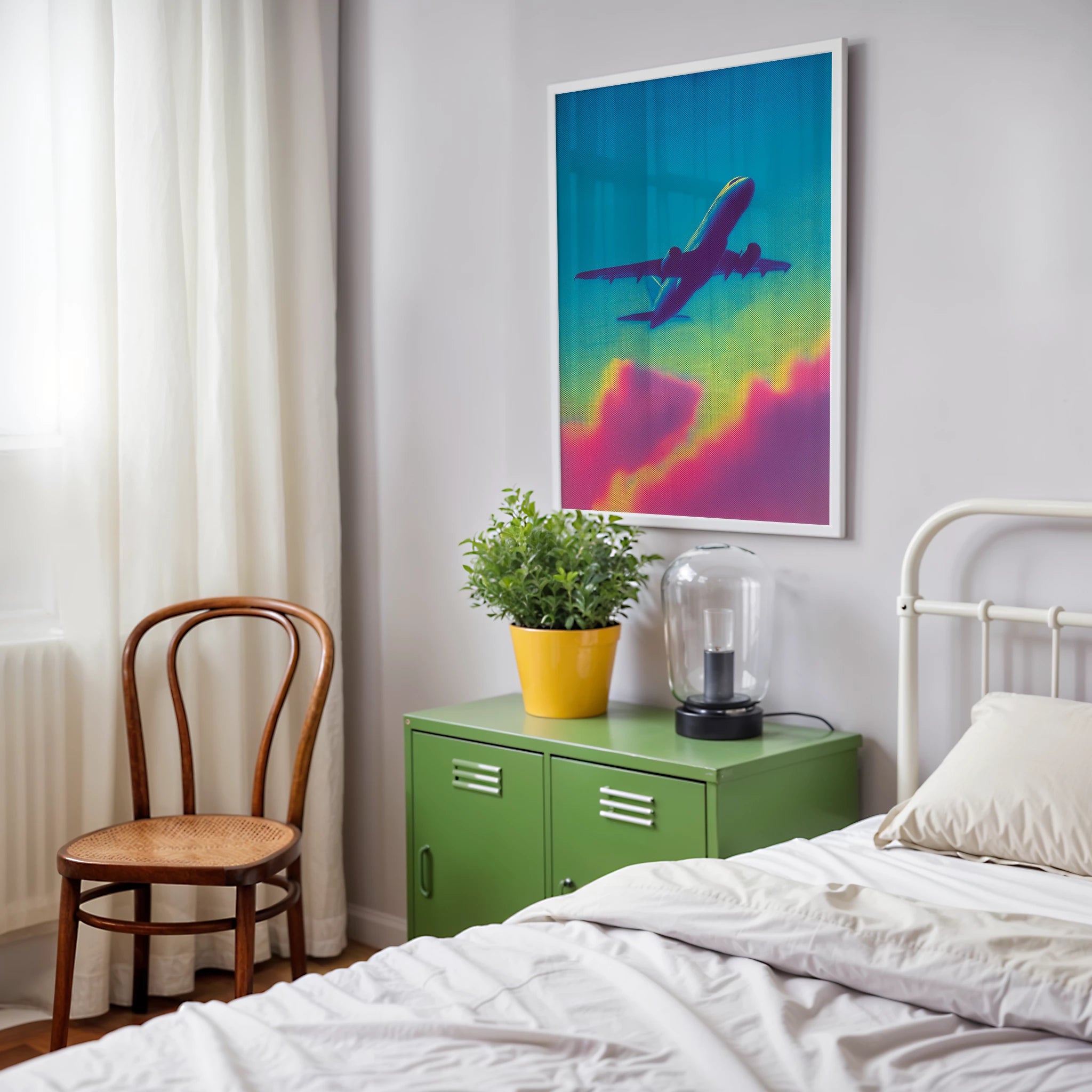 Neon Plane Flight Travel Poster