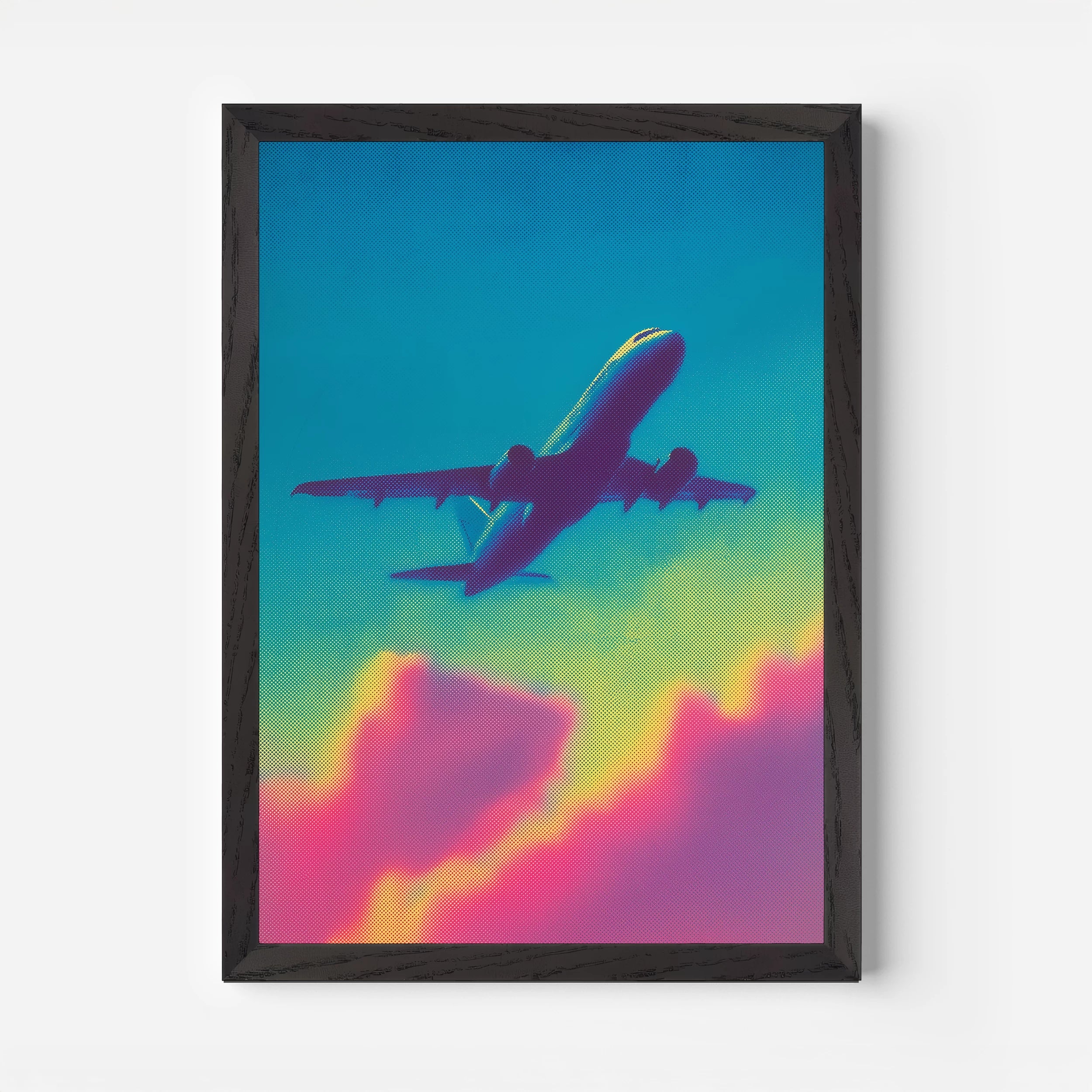 Neon Plane Flight Travel Poster