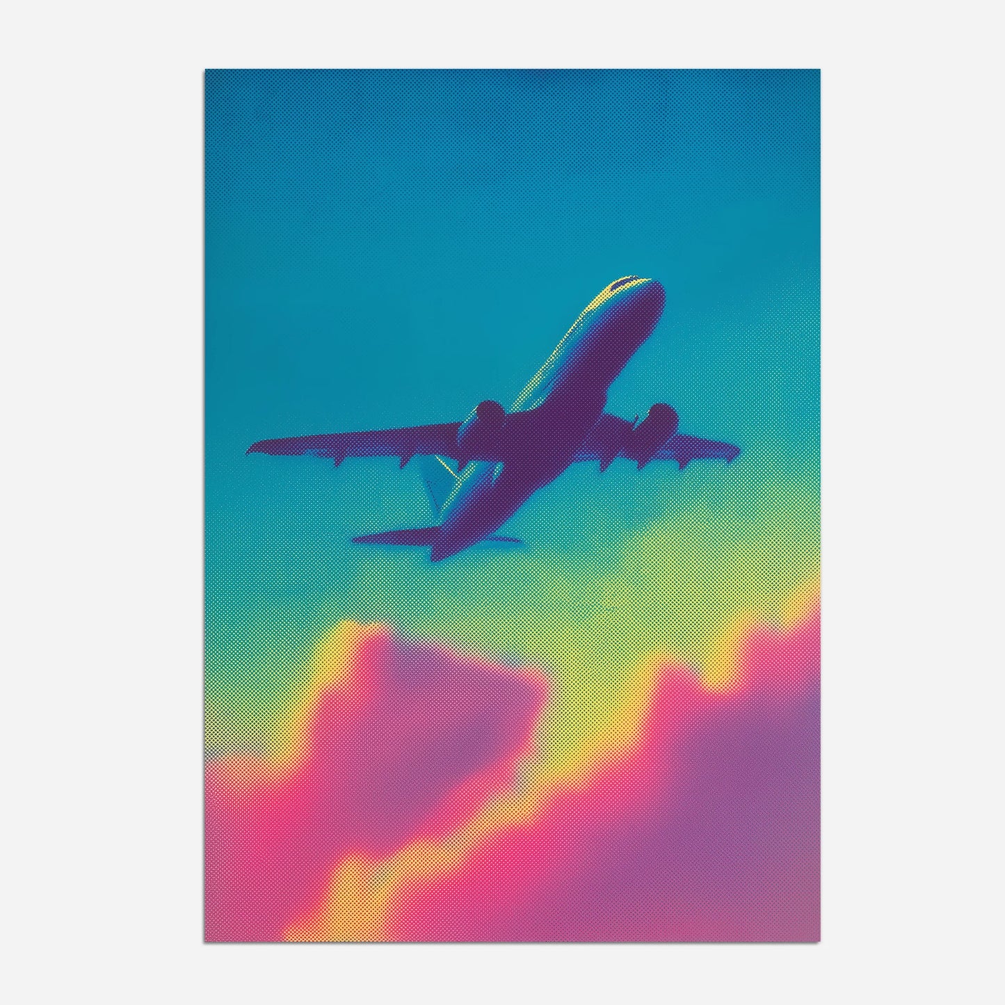 Neon Plane Flight Travel Poster